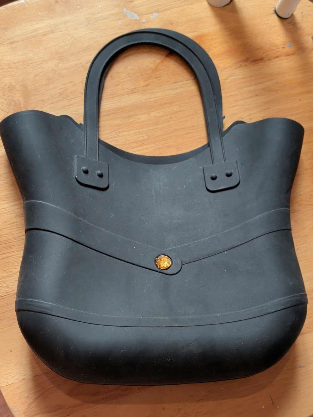 tba Black Silicone Tote with Gold Accent Button